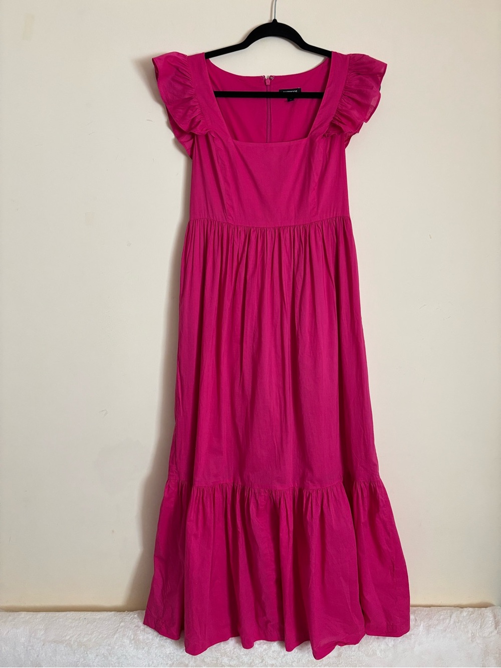 Express  Hot Pink Ruffle Sleeve Maxi Dress with Square neckline
